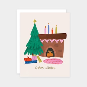 Gemütliche Kamin-Weihnachtskarte | Neues Zuhause Urlaub Karte |  Frohe Weihnachten warme Wünsche Karte