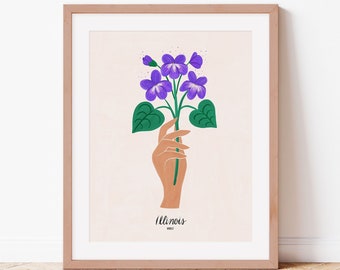 Illinois Violet Flower Art Print: Botanical State Flower Illustration, Prairie Gift