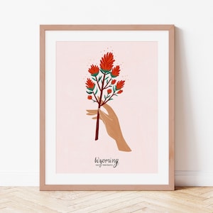 Wyoming Art | Indian Paintbrush | State flowers | Wyoming Gift| Wyoming Print | Floral Travel Poster