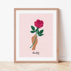 New York Rose Zustand Blumen Wohnheim Dekor, NYC Wand Kunst Einweihungsparty Geschenk, New York City Druck, Blumen Poster Zustand Wandkunst