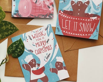 Gingerbread Food Pun Christmas Cards Set of 6 | Homemade Christmas Cards | Funny Christmas Card Packs