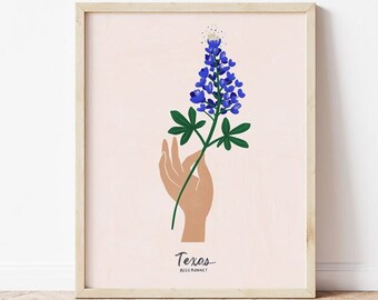 Texas Wall Art | Texas Bluebonnets  | State flowers | Texas Wildflowers | Native Wildflower | Home Decor