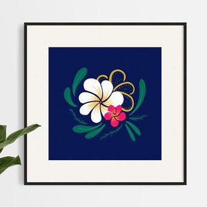 Plumeria Flower Art Gift for Her | Midcentury Modern Hawaii Wall Art | Kauai Oahu Maui Tropical Wall Art
