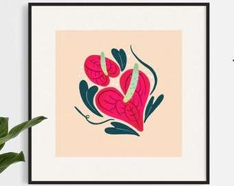 Anthurium Plant | Hawaii Wall Art | Hawaii Nursery Print | Native wildflower | Moving Away Gift