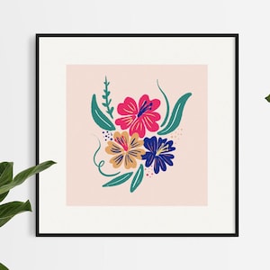 Pink Hibiscus Flower Hawaii Wall Art | Tropical Flowers Colorful Wall Art | Hibiscus Decor for Vacation Home