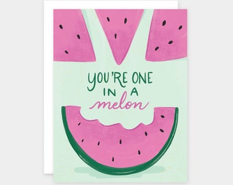 Watermelon Art | One in a melon | Funny Valentine Card for Him | Geeky valentine card | Valentine puns | nerdy valentine card |