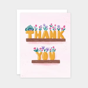 Tarjeta de agradecimiento con jarrón de flores silvestres - Tarjeta de felicitación de agradecimiento con jarrón de letras - Tarjeta de agradecimiento de cumpleaños con flores - Tarjeta de agradecimiento para baby shower