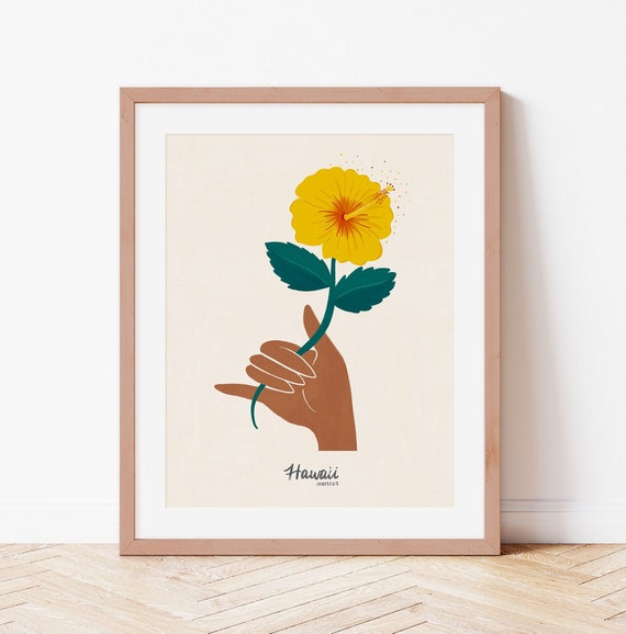 Hawaii Hibiscus Art Print | Shaka Sign, State Flower Poster