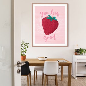 You Look Good Looking Berry Good Cute Bathroom Sign Strawberry Kitchen Bathroom wall art image 7