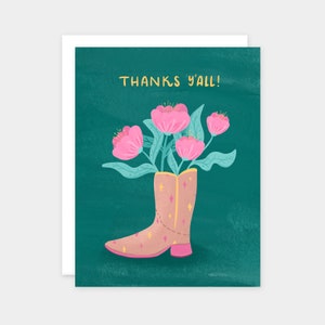 Cowgirl-Stiefelvasen-Dankesagungs-Karte - Kokette Cowgirl-Blumendankenkarten - westliche ästhetische Blumenvasen-Karte
