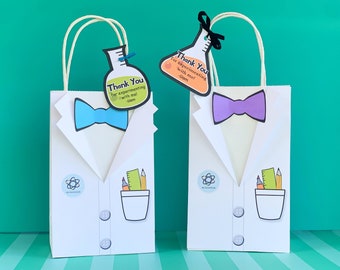 Bolsas de favor de científico - Bolsa de dulces - Favores de fiesta - Científico loco - Bata de laboratorio - Bolsas de fiesta de ciencia - Recuerdo de ciencia