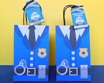 Police Officer Favor Bags -Police Thank You Tags- Cops Birthday Party - Detectives - Police Goodie Bag - Police Badge - Blue Uniform Bags