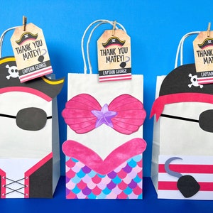 Pirate Favor Bags - Mermaid and Pirate Party - Twin Party Ideas - Under the Sea Goodie Bags - Pirate Favor Tags  - Matey - Treasure Chest