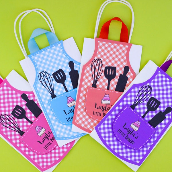 Baking Favor Bags - Candy Bags - Bakery - Girls Birthday- Easy DIY Crafts- Personalized Decorations -Apron Designs- Baking Theme Party