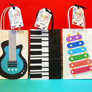 Instrument Favor Bags - Music Candy Bag - Party Favors - Electric Guitar - Music Thank You Tag - Music First Birthday - Xylophone - keyboard