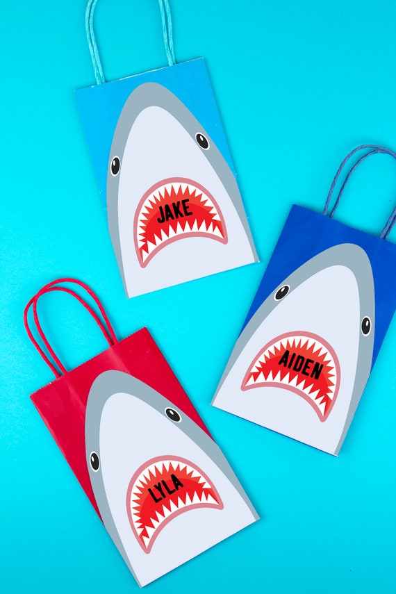 Shark Favor Bags - Candy Bag - Goody Bag - Favor Ideas - Under the Sea Party - Jaw some - Instant Download- Adobe Reader Edit- Jaws