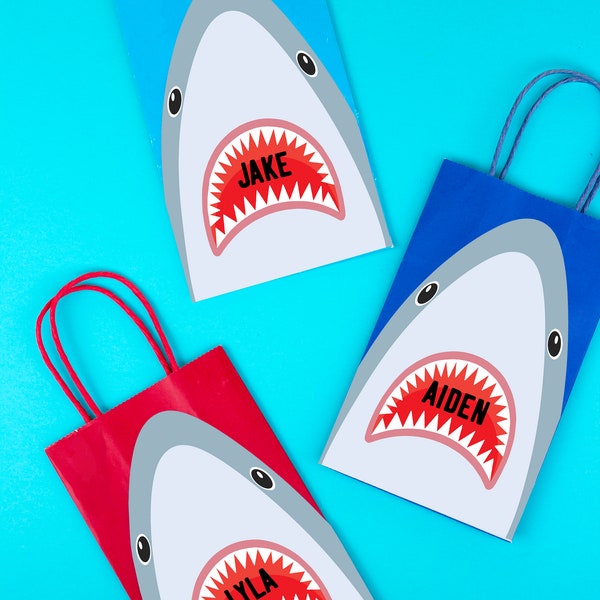 Shark Favor Bags - Candy Bag - Goody Bag - Favor Ideas - Under the Sea Party - Jaw some - Instant Download- Adobe Reader Edit- Jaws