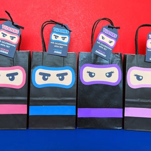 Ninja Favor Bags -Ninja Thank You Tags- Ninja Birthday Party  - Ninja Girl Goodie Bag - Ninja Girls - Ninja Party Favors - Ninja Party Theme