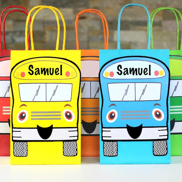 Wheels on the Bus Favor Bags - Candy Bag - Party Favors - Nursery Rhymes - Wheels on the Bus Party Package - First Day of School - Tayo