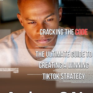 Puede incluir: Un hombre está mirando una pantalla de ordenador con el texto "Cracking the Code: The Ultimate Guide to Creating a Winning TikTok Strategy" y el nombre "Andras Gal" en la parte inferior. La pantalla está llena de código.