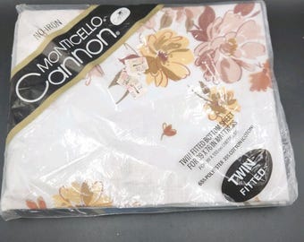 Vintage Monticello Cannon Twin Fitted Sheet USA Made 39x76" No Iron Floral