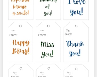 Etiquetas de regalo imprimibles (12 diseños surtidos)