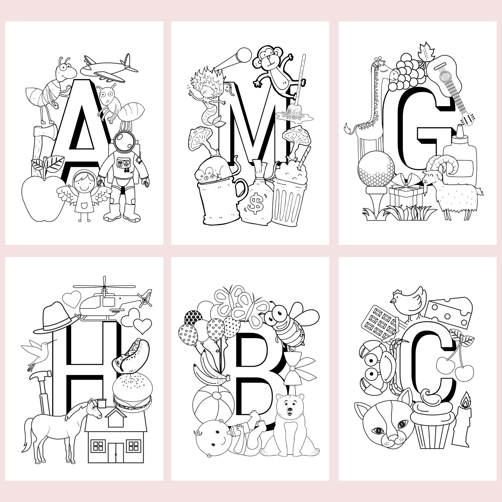 Coloring book for kid Alphabet coloring pages 26 different | Etsy