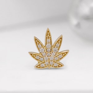 Pendientes de hoja de cannabis en oro macizo de 14 quilates y diamantes / Diamantes naturales / Oro blanco, amarillo o rosa / Regalo hecho a mano