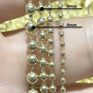 14Kソリッドゴールドボールチェーンブレスレット＆ネックレス / ロブスタークラスプ / 2.0 mm - 4.0 mm / ハンドメイドギフト