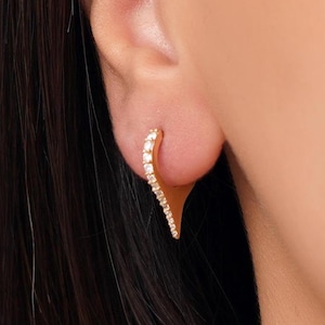 10k, 14k, 18k, Diamond Hoop Earring / Diamond Huggies, Solid Gold Huggie Earrings / Tiny Hoop Earrings, Diamond Hoop Earring, Mother&#39;s Day