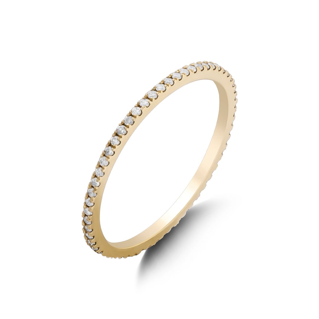 Solid 14K Gold & Diamond Eternity Band / Micro Pave Thin Ring / White ...