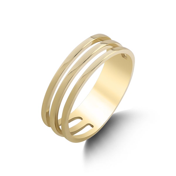 Bague à trois anneaux en or massif 14 carats / Bague superposable / Or blanc / Or rose / Or jaune / / Cadeau pour la fête des Mères