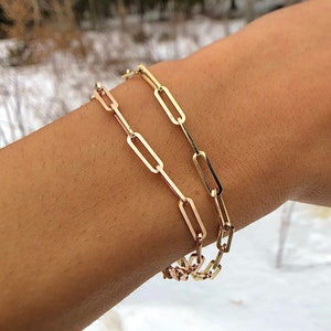 Solid Links (NOT HOLLOW!) 14K Solid Gold PaperClip Chain Bracelet / 4.00 mm x 12.50 mm  // Mothers Day Gift