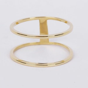 Solid 14K Gold Two Band Ring / Stackable Ring / White Gold / Yellow Gold / Rose Gold/ Mothers Day Gift