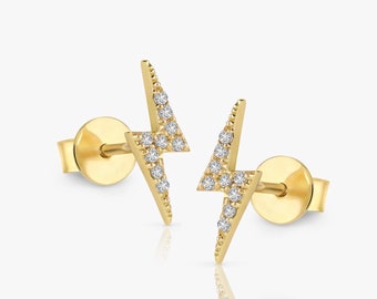 Custom 18k for (Christopher) solid Gold Diamond Lightning Bolt Stud Earrings Handmade Gift