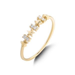 14k Gold 6 Diamond Star Ring / Half Eternity Star Band  Jewelry / Yellow, White or Rose Gold/ Handmade Gift