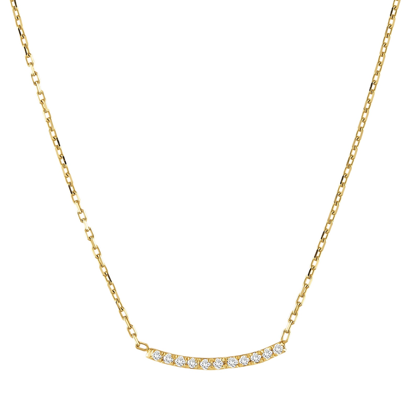 14K Solid Gold Diamant gebogene Bar Halskette / 0.07 CTW natürliche Diamanten / Gelb, Weiß oder Roségold // handgemachtes Geschenk