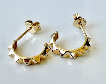 14K Solid Gold Spike Pyramid Stud Earrings / 2.00mm / White, Yellow or Rose Gold/ Handmade Gift