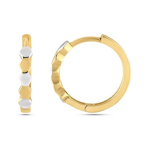 Solid 14K Gold Hexagonal Hoop Earrings / unique Beehive Design / White Gold / Yellow Gold / Rose Gold / Multi tone/ Handmade Gift