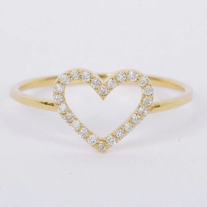 14K Solid Gold Open Heart Diamond Ring / 0.12CTW White Diamonds / White Gold / Yellow Gold / Rose Gold/ Mothers Day Gift