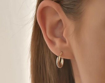 Orecchini A Cerchio Senza Fine In Oro 14 Carati, Rotondi - Foto 7