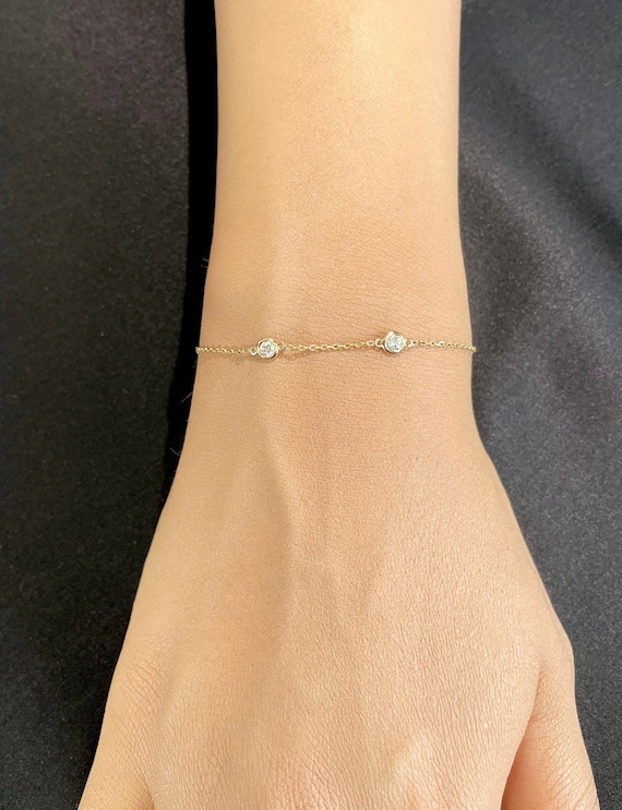 14K Solid Gold Duo Diamond Chain Bracelet / 0.34 CTW Natural