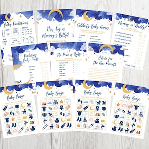 Moon & Stars Baby Shower Printable Games | 7 Digital Download Over the Moon Baby Shower |  Over the Moon Baby Showers | Moon Shower Games