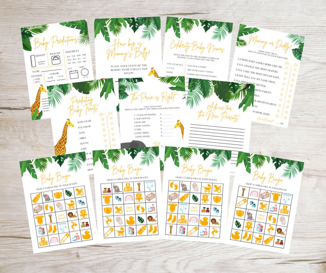Jungle Safari Baby Shower Printable Games | 7 Digital Download Baby