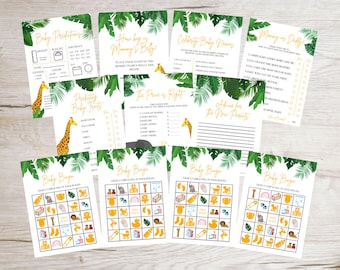 Jungle Safari Baby Shower Printable Games | 7 Digital Download Baby Shower Games | Jungle Safari Theme Baby Shower | Safari Baby Shower Game