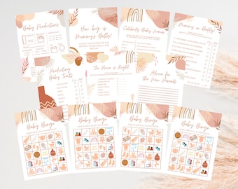 Boho Baby Shower Printable Games | 7 Digital Download Boho Baby Shower Games | Boho Baby Bingo for Baby Showers | Boho Baby Shower Games