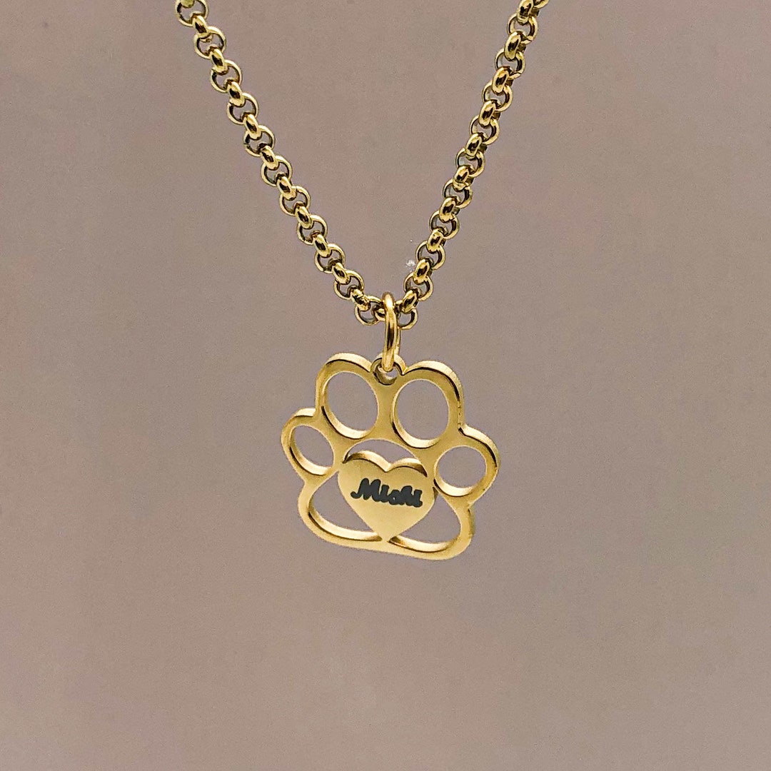 Paw Name Necklace Heart Paw Necklace Pet Memorial Dog Etsy