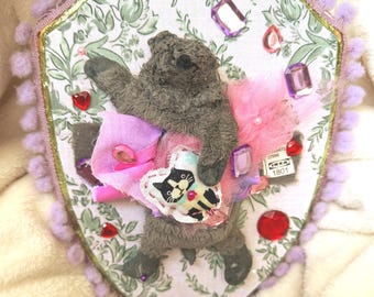 Gothic Plush Taxidermy Frame, Upcycled Pet Toy Art, Creepy Cute Wall Decor, Dark Humor Gift, Handmade Oddity Frame, Pet Memorial