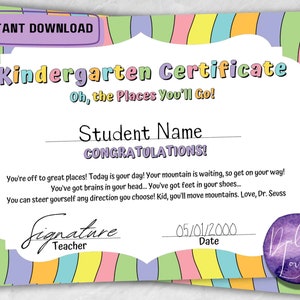 Oh the Places You'll go / Dr. Seuss / Kinder Abschlussfeier / Regenbogen Abschlussfeier / Digital Download