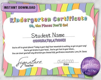 Oh the Places You’ll go / Dr. Seuss / Kinder Graduation / Rainbow Graduation / Digital Download